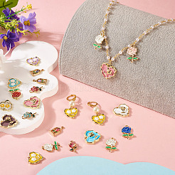 20 個 5 スタイル ラック メッキ合金エナメル ペンダント  カドミウムフリー＆鉛フリー  花との混合形状  ミックスカラー  18~22x9.5~21x2.5~5mm  穴：1.5~1.8mm  4個/スタイル&nbsp;ENAM-TA0003-32