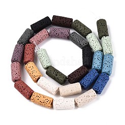 天然溶岩岩ビーズ連売り  染め  コラム  ミックスカラー  14~15x6.5~7.5mm  穴：1.5~1.6mm  約28個/連  15.94インチ（40.5cm）&nbsp;G-N257-15A-01