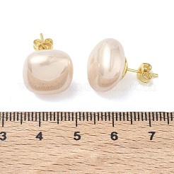 真鍮とABS樹脂製のイミテーションパールスタッドピアス（女性用）  正方形  長持ちメッキ  ラックめっき  鉛フリー＆カドミウムフリー  ゴールドカラー  桃パフ  14x14mm&nbsp;PL-CBA760A-03B-G01