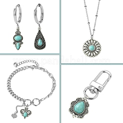 20pcs10スタイルチベットスタイルアロイペンダント  レジン付きイミテーションターコイズ  花/ティアドロップ/ひし形チャーム  アンティークシルバー  22~35x13~25x4~6mm  穴：1.8~2mm  2個/スタイル&nbsp;TIBEP-CJ0003-31