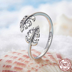 女性用の調節可能な925スターリングシルバーカフリング  葉  銀  内径：15~20mm&nbsp;WG48405-01