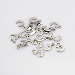 変色しにくい304ステンレススチールの月と星のチャーム  ステンレス鋼色  11x7x1mm  穴：1mm&nbsp;STAS-N025-08