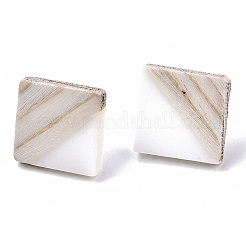 樹脂と木のスタッドピアス  304ステンレスピン付き  菱形  ミックスカラー  17x18mm  ピン：0.7mm&nbsp;EJEW-N017-005A
