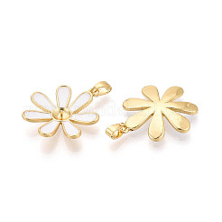 真鍮、エナメルカップ、パール、ペグ、ベイル、ピンペンダント  花  片穴パーツ用  18KGP本金メッキ  ホワイト  22~23x21x3mm  穴：5x2mm  ピン：0.8mm&nbsp;KK-T079-30G