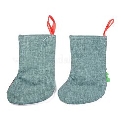 クリスマスの靴下をぶら下げ布  チェック柄  キャンディーギフトバッグ  クリスマスツリーの装飾用  クリスマスのトナカイ/鹿/鹿と雪の結晶  空色  220x160x18mm&nbsp;HJEW-B003-10