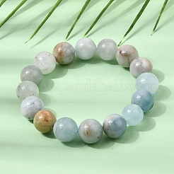 12mm天然アクアマリンラウンドビーズストレッチブレスレット（女性用）  内径：1.93~2.07インチ（4.9~5.25cm）  ビーズ：12mm&nbsp;GG-CBA6C75-A01-12mm