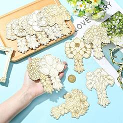 未完成の木製ブーケ切り抜き24個、12つのスタイル  トウモロコシの穂の黄色  129.5x87~98x2mm  2個/スタイル&nbsp;WOOD-CJC0008-04-1