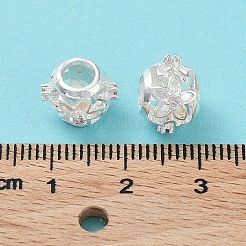 ラックメッキ真鍮マイクロパヴェキュービックジルコニアヨーロピアンビーズ  長持ちメッキ  カドミウムフリー＆鉛フリー  大穴ビーズ  花とロンデル  銀  10.5x8mm  穴：4.5mm&nbsp;KK-B078-08S