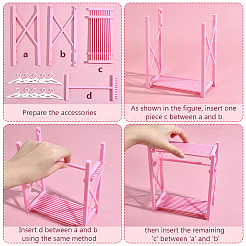 コートハンガー付きプラスチック製ミニクローゼット  ドールハウス家具アクセサリー  ピンク  81x150x180mm&nbsp;DOLL-WH0007-14A