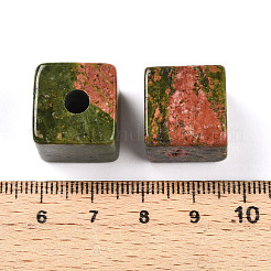 天然unakiteヨーロッパのビーズ  大穴キューブビーズ  15~16.5x15~16.5x15~16.5mm  穴：4.5~5.5mm&nbsp;G-N345-07A-04