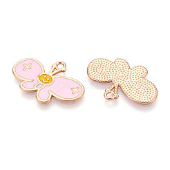 合金とエナメルのペンダント  蝶  カドミウムフリー＆鉛フリー  ゴールドカラー  ピンク  16x24x1mm  穴：1.6mm&nbsp;ENAM-T021-36A-G