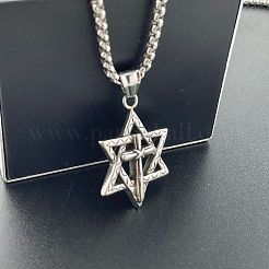 スタイリッシュな304ステンレススチールのクロススターオブダビデペンダントパンクヒップホップネックレス  ステンレス鋼色&nbsp;ZA2727