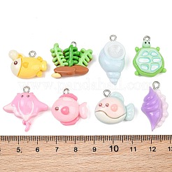 海洋生物をテーマにした不透明樹脂製ペンダント  ミックスシェイプチャーム  プラチナ鉄ループ付き  ミックスカラー  16~28x15~24x8~9mm  穴：2mm&nbsp;RE-CBA3221-02P