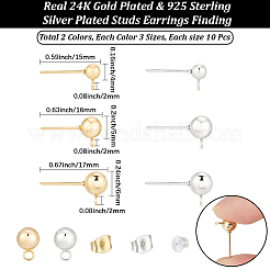60個 6スタイル 304ステンレススチールスタッドピアス金具  ループとイヤーナット付き  60個のプラスチック製イヤーナット付き  ミックスカラー  9~15mm  穴：1.7~1.8mm  ボール：4~6mm  ピン：0.8mm  10個/スタイル&nbsp;STAS-BBC0008-94