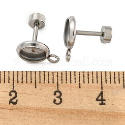 変色しにくい201ステンレススチールスタッドピアス金具  304ステンレスピン付き  フラットラウンド  ステンレス鋼色  10.5x7.5mm  穴：1.8mm  ピン：8x1mm&nbsp;STAS-K279-01A-P