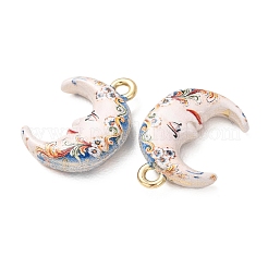 プリント合金ペンダント  ムーンチャーム  ラックめっき  カドミウムフリー＆鉛フリー  ゴールドカラー  フローラルホワイト  19.5x15x5mm  穴：1.8mm&nbsp;AL-CBA7256-26G-01