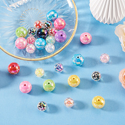 28個 2色UVメッキアクリルプリントビーズ  二層ビーズ  虹色の  蝶結び付きラウンド  ミックスカラー  16~19.5x15~19.5mm  穴：2.2~2.8mm  14個/スタイル&nbsp;FIND-TA0010-64