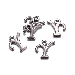 ガンメタメッキ合金文字ペンダント  ラックめっき  文字.y  13x10x2mm  穴：1.5mm&nbsp;PALLOY-P097-03-Y