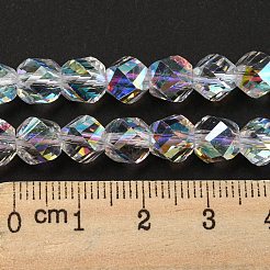 ガラス模造オーストリアクリスタルビーズ  多面カット  ツイスト  クリアAB  8x7mm  穴：1.4mm  約57~58個/連  15.94''~16.14''（40.5~41センチメートル）&nbsp;GLAA-F108-08B-1