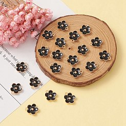 ライトゴールドメッキの合金エナメルペンダント  花のチャーム  ブラック  13x11.5x3mm  穴：1.6mm&nbsp;ENAM-YW0002-20E