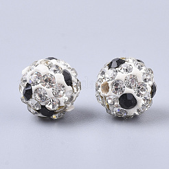 樹脂粘土ラインストーンビーズ  ラウンド  クリスタル＆ジェット  8mm  穴：1.5mm&nbsp;RB-S055-02
