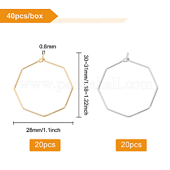 真鍮フープピアス金具 40色 2個  ワイングラスチャームのパーツ  八角形  ニッケルフリー  ミックスカラー  20ゲージ  30~31x28x0.8mm  ピン：0.8mm  20個/色&nbsp;KK-BC0002-35