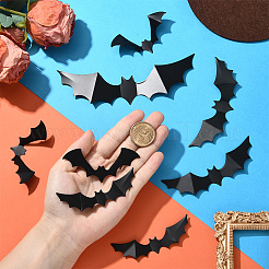 ハロウィンテーマのPVCプラスチック製人工8Dコウモリデコレーション3袋  粘着ステッカー付き  冷蔵庫や壁の装飾用  ブラック  21~39x86~155x0.1mm&nbsp;DIY-SP0005-38