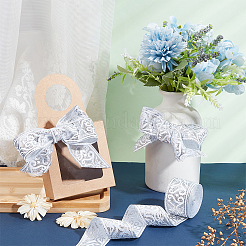 エスニック刺繡ポリエステルフラットリボン  ジャカードリボン  花柄  銀  1-1/4インチ（33mm）  約7.66ヤード（7m）/バンドル&nbsp;OCOR-WH0060-37B