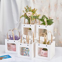クラフト紙のハンドバッグ  透明な四角い窓付き  ギフトバッグ  長方形  ホワイト  展開：26x15x15cm&nbsp;CARB-WH0018-03B