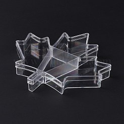 4グリッド透明プラスチックボックス  小さなジュエリーやビーズ用のメープル リーフ ビーズ コンテナー  透明  17.7x17.8x2.55cm  内径：28~97x8~60.5x1.5mm&nbsp;CON-B009-02
