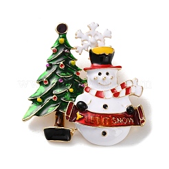 クリスマステーマのエナメルピン  バックパックの服のための黄金の合金のブローチ  雪だるまとクリスマスツリー  カラフル  50x47mm&nbsp;JEWB-F034-01C