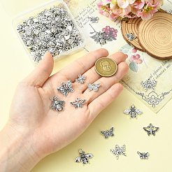 100pcs10スタイルチベットスタイルアロイペンダント  蜂と蝶のチャーム  アンティークシルバー  10.5~20x9~22x1.5~3mm  穴：1~2.7mm  10個/スタイル&nbsp;FIND-CJ0005-57