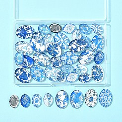 40個 2スタイル 花柄 オーナメント ガラス 楕円形 フラットバック カボション  ミックスカラー  18~25x13~18x4~6mm  40個/セット&nbsp;GGLA-FS0001-10
