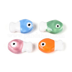 ハンドメイドの磁器セラミックビーズ  手描き  魚  ファミーユスタイルバラ  ミックスカラー  19x11.5x6.5mm  穴：2mm&nbsp;PORC-T134-26M