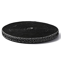 エスニック風刺繍ポリエステルリボン  ジャカードリボン  服飾材料  菱形模様  ブラック  7/8インチ（23mm）&nbsp;OCOR-WH0067-44A