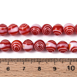 ハンドメイドミッレフィオーリガラスラウンドビーズ連売り  ファイヤーブリック  8mm  穴：1.2~1.4mm  約48~49個/連  14.09~14.37''（35.8~36.5センチメートル）&nbsp;LK-R004-93G