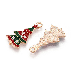 クリスマステーマ合金エナメルペンダント  ライトゴールド  クリスマスツリー  23.5x11x2mm  穴：1.6mm&nbsp;ENAM-N056-403B