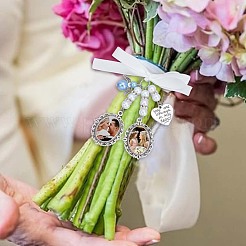 DIYフラワー合金ペンダントキット  サテンリボンの蝶結びとガラスのカボション付き  アンティークシルバー  85mm&nbsp;PALLOY-HY00072