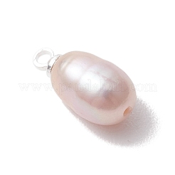 天然養殖淡水真珠ライスチャーム  真鍮のペグベイル付き  アザミ  銀  12x6.5~7mm  穴：1.6mm&nbsp;PALLOY-JF05078-02