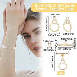 真鍮トグル留め具10セット  丸カン付き  ハートと環  ニッケルフリー  18KGP本金メッキ  27mm  バー：6x18x3mm  穴：2mm  リング：19x12x1mm  穴：2mm  丸カン：5x1ミリ  3mm内径&nbsp;KK-BBC0007-92
