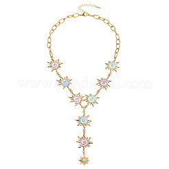 ボヘミアン風304ステンレススチール製カラフルエナメルひまわりY字ネックレス（女性用）  18KGP本金メッキ  17.91インチ（45.5cm）&nbsp;WGB3238-02