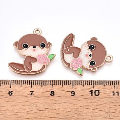 合金エナメルチャーム  鉛フリー＆カドミウムフリー  カワウソのチャーム  ゴールドカラー  シエナ  26x22x1mm  穴：1.6mm&nbsp;ENAM-T022-02E-02