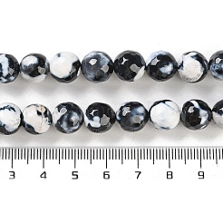 ファイヤーアゲートクラックルビーズ連売り  染め＆加熱  多面カット  ラウンド  ブラック  10mm  穴：0.8mm  約37個/連  14''（35.5センチメートル）&nbsp;G-M437-A01-01K