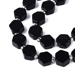 天然石オブシディアンビーズ連売り  六角  シードビーズで  8~10x8~10x4~5mm  穴：0.9~1mm  約18~19個/連  7.68~8.07''（19.5~20.5センチメートル）&nbsp;G-P534-A22-01