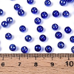 透明ガラスシードビーズ  窓ガラススタイル  ラウンド  ダークブルー  4~4.5mm  穴：1mm  約4090個/ポンド&nbsp;SEED-N007-33A-08