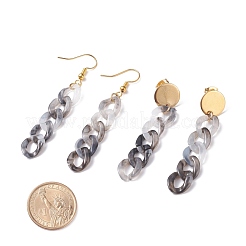 分厚いアクリルカーブチェーンロングドロップピアス  1ペアスタッド＆1ペアダングルピアス  女性のための真鍮のアクセサリー  濃いグレー  63x17mm  57x12mm  ピン：0.7mm&nbsp;EJEW-JE04772-02