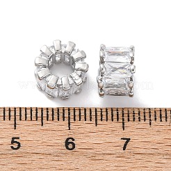 真鍮製マイクロパヴェキュービックジルコニアヨーロピアンビーズ  コラム  大穴ビーズ  ラックめっき  長持ちメッキ  鉛フリー＆カドミウムフリー  プラチナ  9.5x7mm  穴：5mm&nbsp;KK-F894-11P