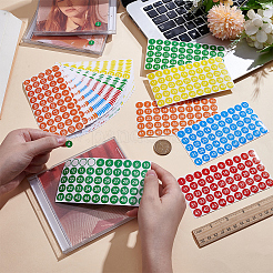 紙のステッカー  数字の模様の丸  ミックスカラー  130x66x0.1mm  5色  10シート/カラー  50シート&nbsp;DIY-SP0006-80B