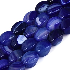 染色・加熱された天然瑪瑙ビーズ連売り  ツイスト  ブルー  13.5~15x11~13x11~13mm  穴：1~1.2mm  約28個/連  15.35~15.55インチ（39~39.5cm）&nbsp;G-N359-14A-01