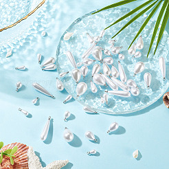 80個、8種類のスタイルのABSプラスチックパールペンダント  ティアドロップ  合金ループ付き  プラチナ  11.5~32x5.5~13mm  穴：1.6mm  10個/スタイル&nbsp;FIND-TA0010-50